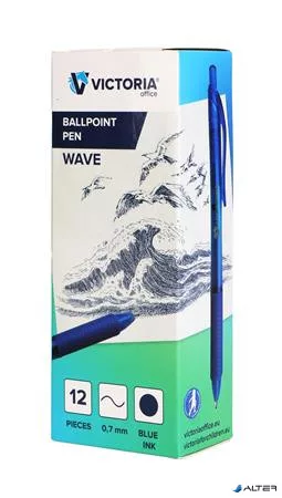 Golyóstoll, 0,7 mm, nyomógombos, VICTORIA OFFICE, „Wave”, kék