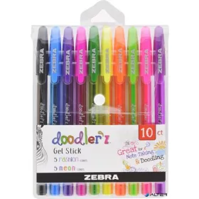   Zseléstoll készlet, 0,33 mm, kupakos, ZEBRA "Doodler'z Neon & Fashion", 10 vegyes szín