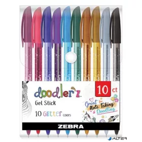   Zseléstoll készlet, 0,33 mm, kupakos, ZEBRA "Doodler'z Glitter", 10 csillogó vegyes szín