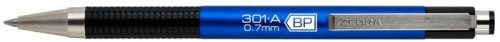 Golyóstoll, 0,24 mm, nyomógombos, kék tolltest, ZEBRA 'F-301 A', kék