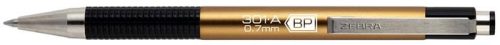 Golyóstoll, 0,24 mm, nyomógombos, arany színű tolltest, ZEBRA 'F-301 A', kék