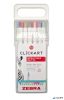 Filctoll készlet, nyomógombos, 0,6 mm, ZEBRA "Clickart" 12 különböző pasztell szín