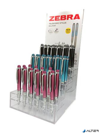 Golyóstoll display, 0,24 mm, teleszkópos, rozsdamentes acél, ZEBRA "Telescopic Metal Stylus", kék