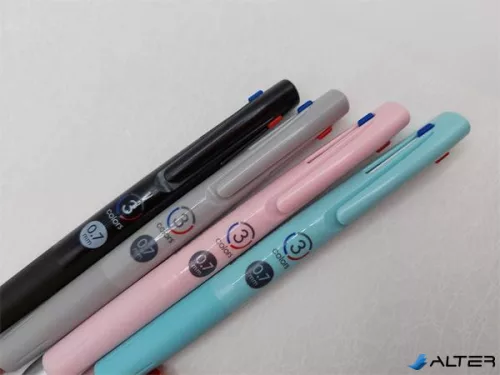 Golyóstoll, 0,24 mm, nyomógombos, háromszínű, ZEBRA  "bLen 3C", rózsaszín test