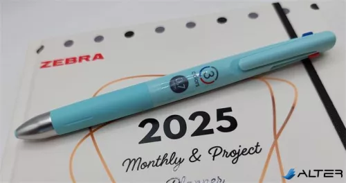 Golyóstoll, 0, 24 mm, nyomógombos, háromszínű, ZEBRA  "bLen 3C", kékeszöld test