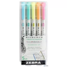   Szövegkiemelő készlet, 1,4/4,0 mm, kétvégű, ZEBRA 'Mildliner Fluorescent', 5 szín
