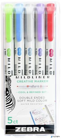 Szövegkiemelő készlet, 1,4/4,0 mm, kétvégű ZEBRA "Mildliner Cool & Refined" 5 szín