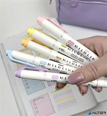 Szövegkiemelő készlet, 1,4/4 mm, kétvégű, ZEBRA 'Mildliner Highlighter Gentle', 5 különböző szín