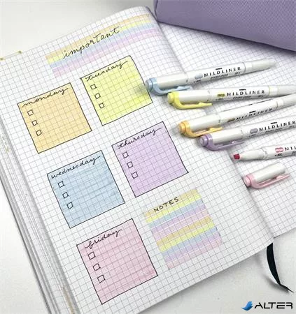 Szövegkiemelő készlet, 1,4/4 mm, kétvégű, ZEBRA 'Mildliner Highlighter Gentle', 5 különböző szín