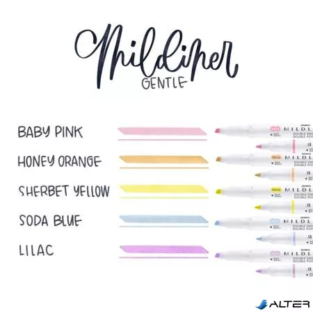 Szövegkiemelő készlet, 1,4/4 mm, kétvégű, ZEBRA 'Mildliner Highlighter Gentle', 5 különböző szín