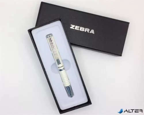 Golyóstoll, 0,24 mm, teleszkópos, metálfehér tolltest, ZEBRA "SL-F1", kék