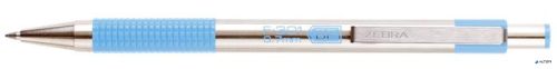 Golyóstoll, 0,24 mm, nyomógombos, rozsdamentes acél, pasztellkék tolltest, ZEBRA 'F-301', kék