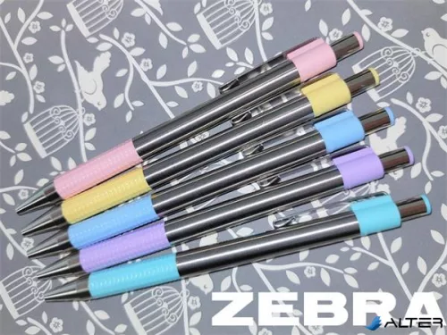 Golyóstoll, 0,24 mm, nyomógombos, rozsdamentes acél, pasztellkék tolltest, ZEBRA "F-301", kék