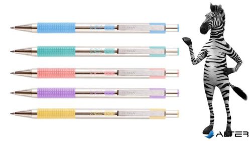 Golyóstoll, 0,24 mm, nyomógombos, rozsdamentes acél, pasztellzöld tolltest, ZEBRA "F-301", kék