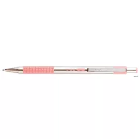   Golyóstoll, 0,24 mm, nyomógombos, rozsdamentes acél, pasztell rózsaszín tolltest, ZEBRA "F-301", kék