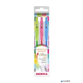   Zseléstoll készlet, 0,33 mm, nyomógombos, ZEBRA "Sarasa Clip Lollipop", 3 különböző szín