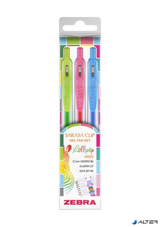 Zseléstoll készlet, 0,33 mm, nyomógombos, ZEBRA "Sarasa Clip Lollipop", 3 különböző szín