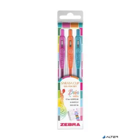   Zseléstoll készlet, 0,33 mm, nyomógombos, ZEBRA "Sarasa Clip Boho Vibes", 3 különböző szín
