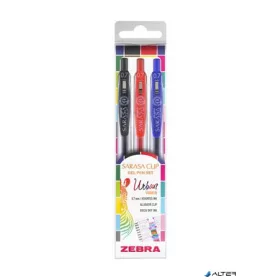   Zseléstoll készlet, 0,33 mm, nyomógombos, ZEBRA "Sarasa Clip Urban Vibes", 3 különböző szín