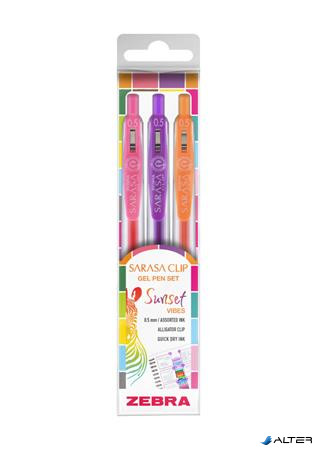 Zseléstoll készlet, 0,25 mm, nyomógombos, ZEBRA "Sarasa Clip Sunset", 3 különböző szín