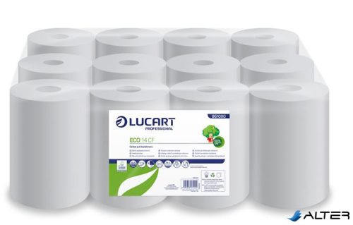 Kéztörlő, tekercses, 2 rétegű, LUCART, "Eco CF 14", fehér