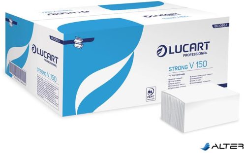Kéztörlő, V/Z hajtogatott, 2 rétegű, 150 lap, LUCART, "Strong", hófehér