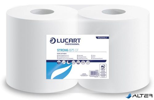 Törlőkendő, tekercses, belső adagolású, 2 rétegű, LUCART, "Strong 675 CF", hófehér