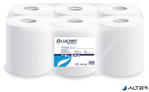 Törlőkendő, tekercses, belső adagolású, 2 rétegű, LUCART, "Strong 450 CF", hófehér