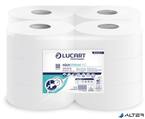 Toalettpapír, 2 rétegű, nagytekercses, 150 m, 19 cm átmérő, LUCART 'Aquastream 150', fehér