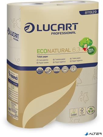 Toalettpapír, 3 rétegű, 6 tekercs, kistekercses, 27,5 m, LUCART "EcoNatural 6.3" barna