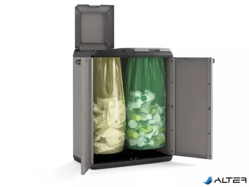 Szelektív hulladékgyűjtő szekrény, műanyag, KETER "Split Basic", szürke/fekete