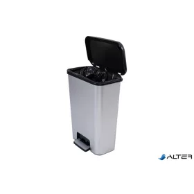   Pedálos szemetes, téglalap alakú, 50 l, CURVER 'Compatta', fekete-ezüst