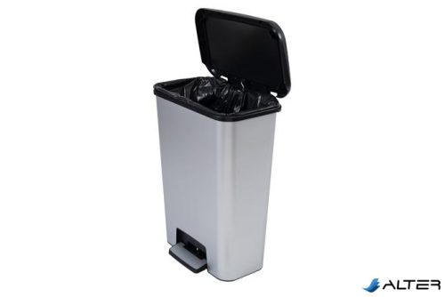 Pedálos szemetes, téglalap alakú, 50 l, CURVER "Compatta", fekete-ezüst