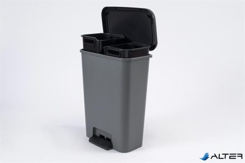 Pedálos szemetes, téglalap alakú, 2x23 l, CURVER "Compatta Duo", sötétszürke