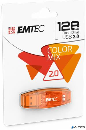 Pendrive, 128GB, USB 2.0, EMTEC 'C410 Color', narancssárga