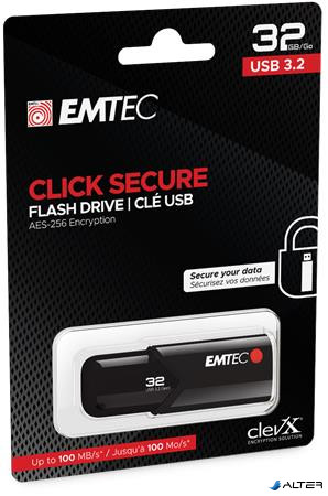 Pendrive, 32GB, USB 3.2, titkosított, EMTEC "B120 Click Secure"