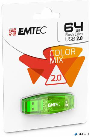 Pendrive, 64GB, USB 2.0, EMTEC 'C410 Color', zöld