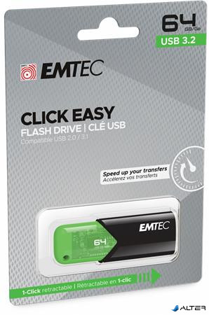 Pendrive, 64GB, USB 3.2, EMTEC 'B110 Click Easy', fekete-zöld