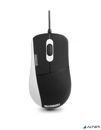 Egér, vezetékes, optikai, közepes méret, USB, URBAN FACTORY "Softee", fekete-fehér