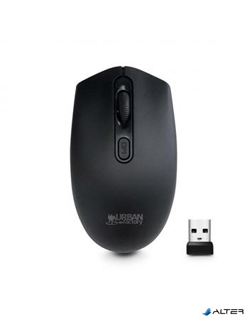 Egér, vezeték nélküli, optikai, közepes méret, USB, URBAN FACTORY "Free Color", fekete