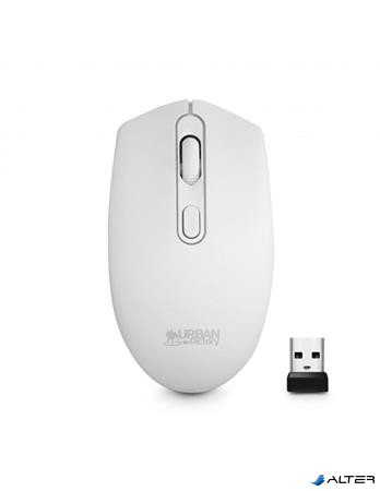 Egér, vezeték nélküli, optikai, közepes méret, USB, URBAN FACTORY "Free Color", fehér