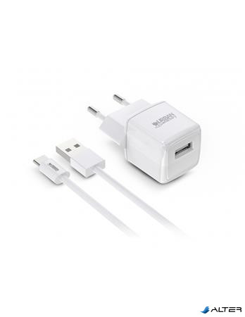 Hálózati töltő, 1xUSB-A, 12W, USB-A–USB-C kábel, URBAN FACTORY