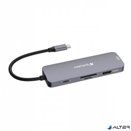 USB elosztó-HUB, USB-C PD/2xHDMI/3xUSB-A/SD/mSD, VERBATIM