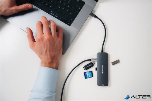 USB elosztó-HUB, USB-C PD/2xHDMI/3xUSB-A/SD/mSD, VERBATIM