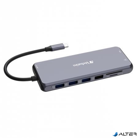 USB elosztó-HUB, USB-C PD/2xHDMI/VGA/LAN/3xUSB/USB-C/2xUSB 2.0/SD/mSD/3,5jack VERBATIM