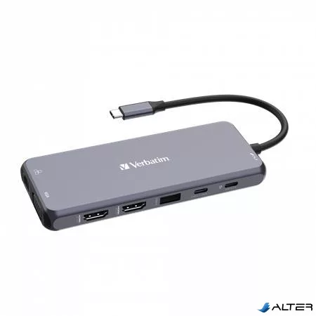 USB elosztó-HUB, USB-C PD/2xHDMI/VGA/LAN/3xUSB/USB-C/2xUSB 2.0/SD/mSD/3,5jack VERBATIM