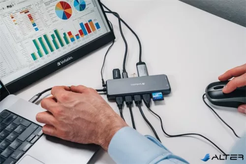 USB elosztó-HUB, USB-C PD/2xHDMI/VGA/LAN/3xUSB/USB-C/2xUSB 2.0/SD/mSD/3,5jack VERBATIM