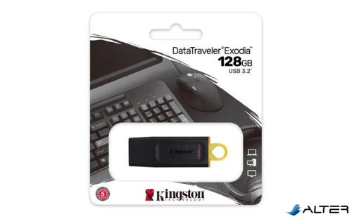 Pendrive, 128GB, USB 3.2, KINGSTON "DataTraveler Exodia", fekete-sárga