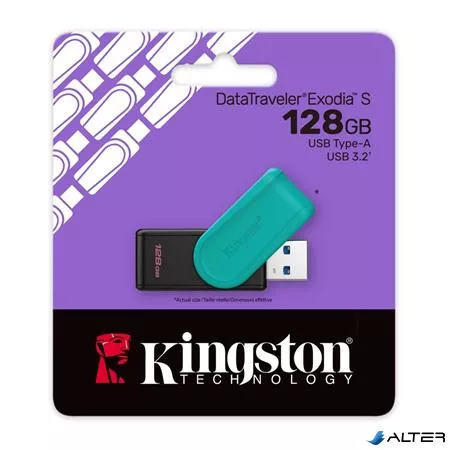 Pendrive, 128GB, USB 3.2 Gen1, KINGSTON "DataTraveler Exodia S", fekete-türkiz