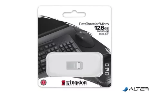 Pendrive, 128GB, USB 3.2, 200MB, fém, KINGSTON "DT Micro Gen2"